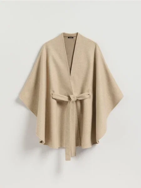 Reserved Пончо з пояском пшеничний 