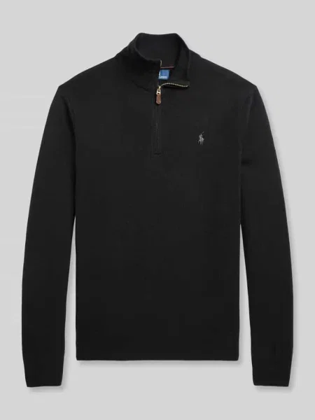 Sweter z dzianiny z prążkowanymi wykończeniami Polo Ralph Lauren czarny