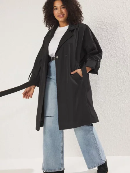 Trendyol Curve Palton de primăvară-toamnă negru