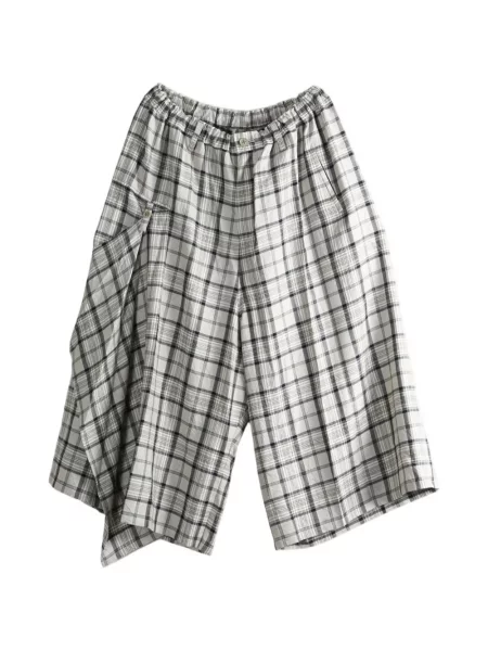Pantaloni Y's în carouri cu imagine drapate alb