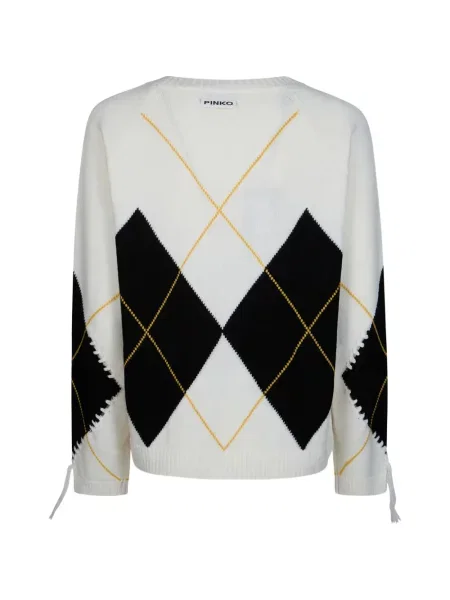 Pulover Pinko zdrențuiți cu model argyle alb