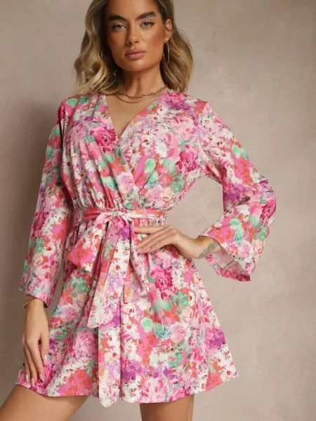 Kopertowy Kombinezon z Wiązanym i Rozszerzanymi Rękawami Telurea różowy