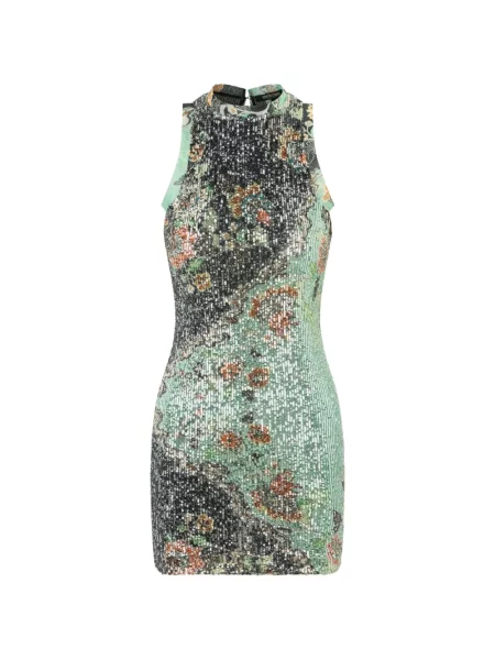 Rochie mini Roberto Cavalli cu paiete cu model floral verde