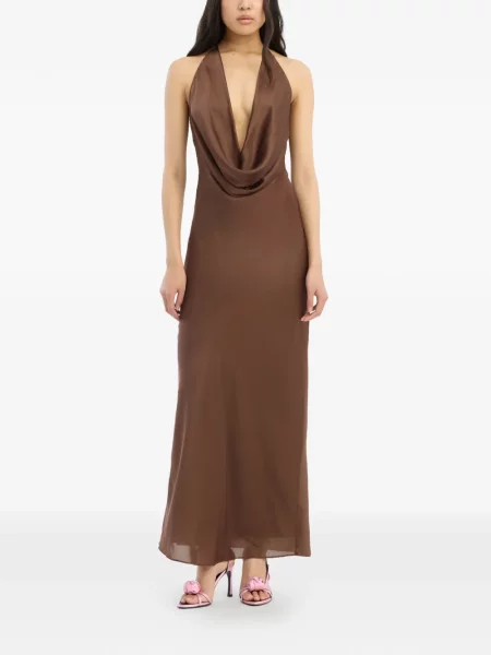 Maxi rochie maxi Rotate Birger Christensen cu gât halter de costum maro