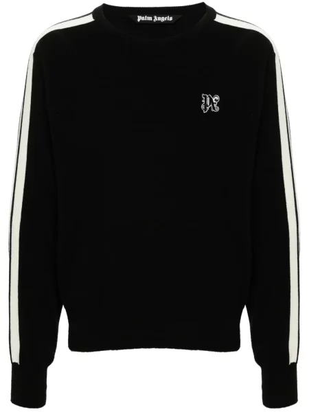 Pulover Palm Angels cu broderie cu decolteu rotund negru