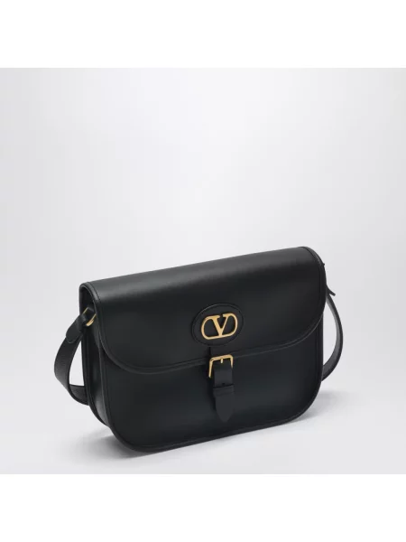 Lniana torba crossbody Valentino Garavani z logo czarna