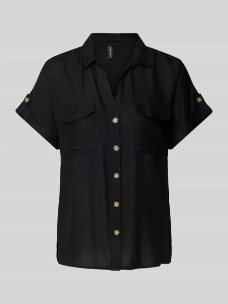 Bluzka koszulowa o kroju regular fit z na piersi model ‘BUMPY’ Vero Moda czarna