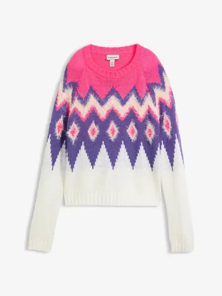 Sweter z grubej dzianiny we wzór Fair Isle biały