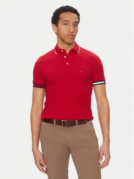 Tommy Hilfiger Polo Flag Cuff Slim Fit κόκκινο
