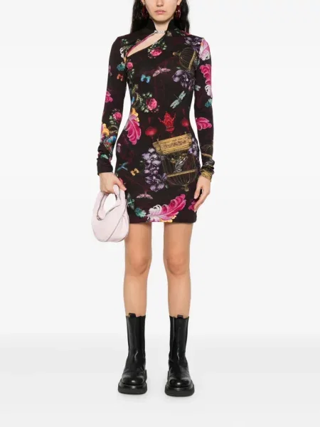 Gėlėtas raštuotas kostiumas džinsinė suknelė Versace Jeans Couture juoda