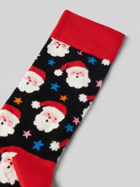 Skarpety z elastycznej mieszanki bawełny model Santa & Star' Happy Socks czarne
