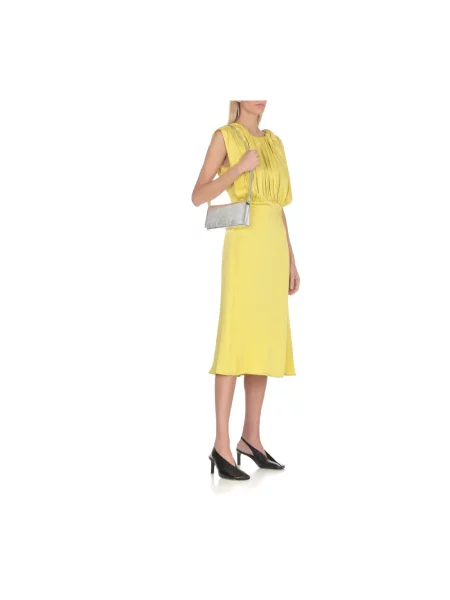 Lniana sukienka midi Jil Sander bez rękawów zielona