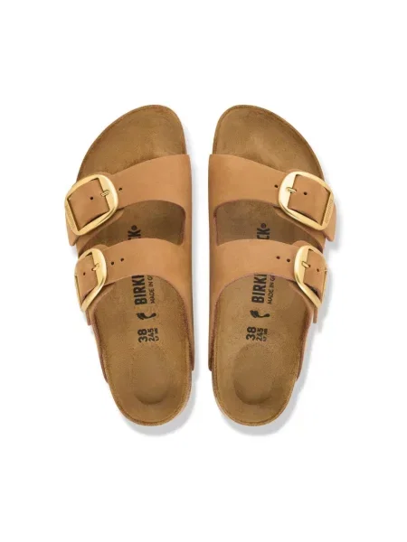 Klapki Birkenstock skórzane na sprzączkę brązowe