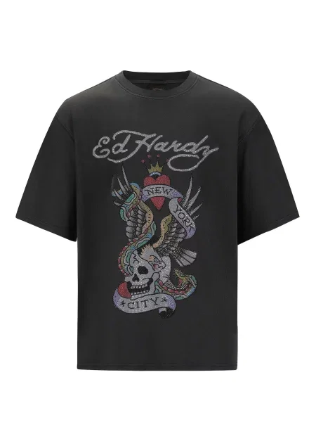 Ed Hardy Tricou New York City Diamante albastru / roșu / negru alb