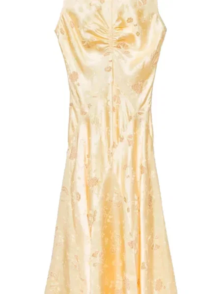 Rochie maxi Dôen cu model floral din jacard galben