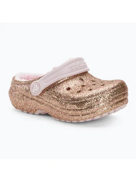 Детски джапанки Crocs Classic Lined Glitter Clog gold/barely pink розово