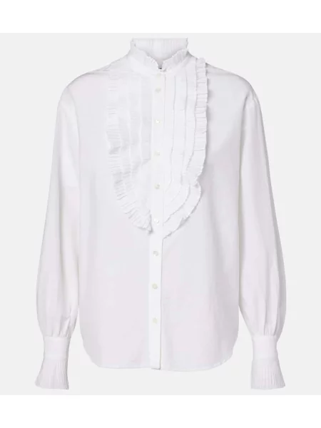 Копринена блуза Polo Ralph Lauren с волани бяло