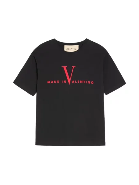 Lniana koszulka Valentino z nadrukiem czarna