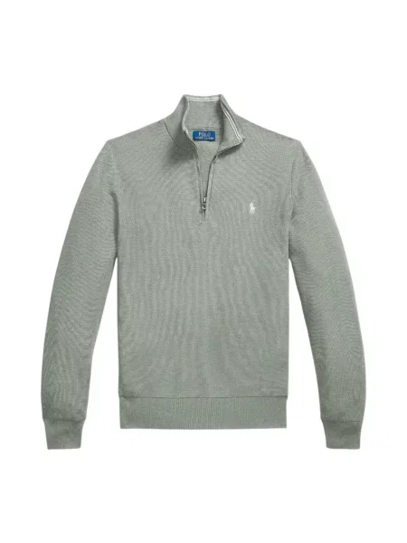 Ralph Lauren Swetry Mężczyzna S Sweter z bawełny o splocie siatkowym zapinany na krótki zielony