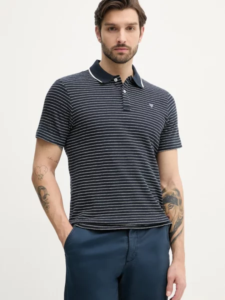 Тениска с яка Guess с десен тъмносиньо