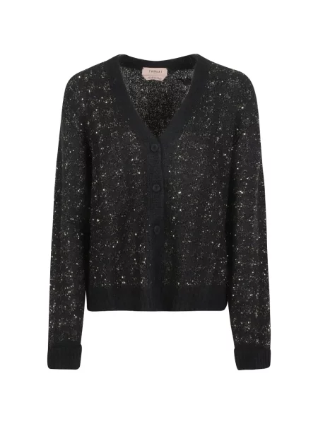 Cardigan Twinset tricotate cu model pepito negru