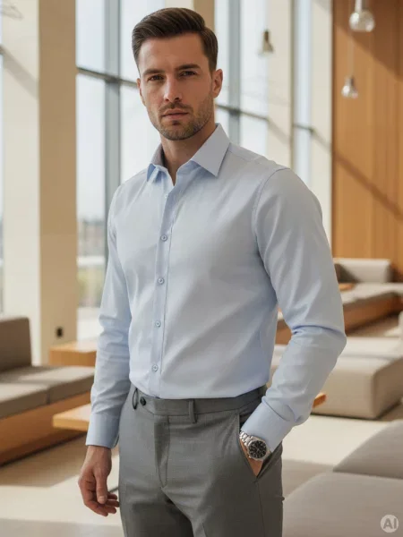 Koszula REGULAR FIT elegancka gładka Dstreet błękitna
