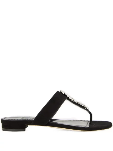 Sandale Manolo Blahnik fără toc de cristal negru