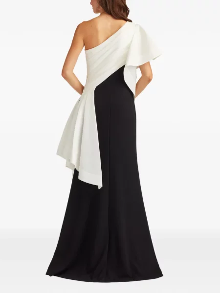 Sukienka maxi Tadashi Shoji z falbankami na jednym ramieniu garniturowa czarna