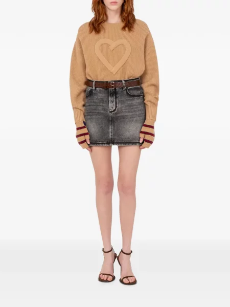 Вълнен пуловер Love Moschino със сърца кафяво