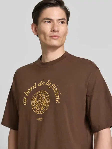 T-shirt o kroju relaxed fit z czystej bawełny model BOXYNORMAN GRAPHIC' Selected Homme