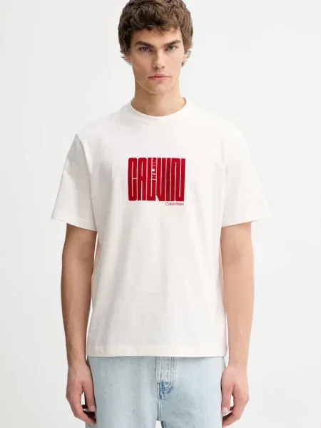 Tričko Calvin Klein s potiskem béžová