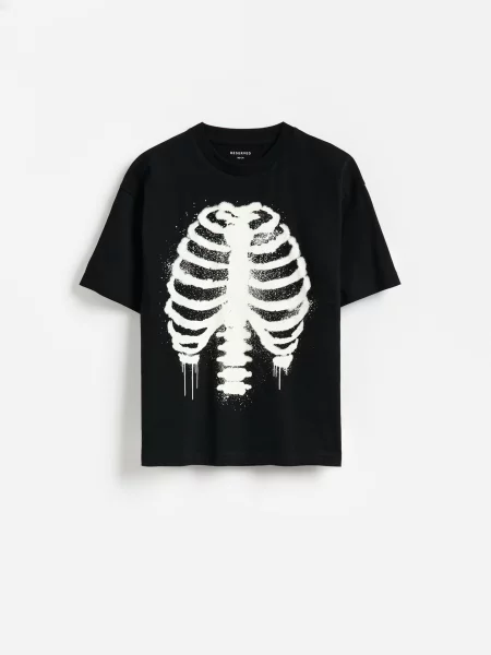Reserved Tricou cu imprimeu fosforescent negru