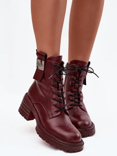 Usnjene poslovne gležnjarji Artiker blok peta rdeča