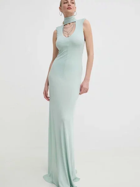 Elisabetta Franchi sukienka turkusowy maxi dopasowana zielona