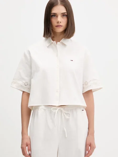 Tommy Jeans koszula z dodatkiem lnu beżowa