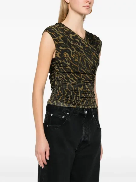 Bluză Ganni cu imagine cu model leopard maro