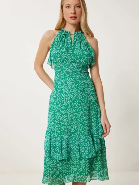 Happiness İstanbul Rochie verde iarbă alb