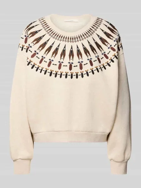 Bluza z hafty i okrągły dekolt Lanius beżowa