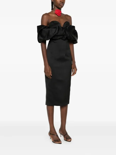 Rochie midi Elisabetta Franchi cu volane până la genunchi de costum negru