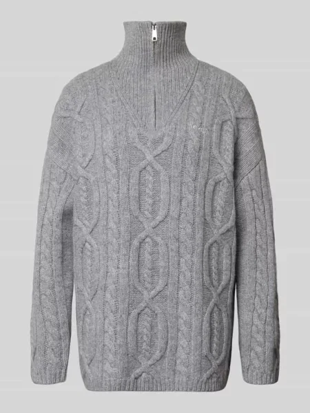 Sweter z dzianiny z czystej wełny o kroju oversize z warkoczowym wzorem Karo Kauer
