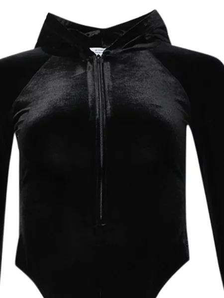 Кадифен боди Vetements с качулка черно