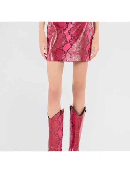 Spódnica skórzana Roberto Cavalli z nadrukiem czerwona