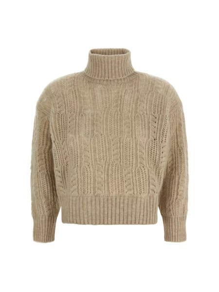 Sweter z golfem Agnona z kaszmiru beżowy