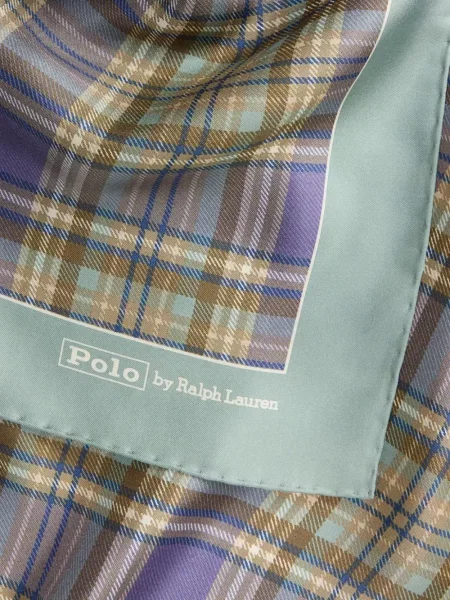 Копринена карирана шапка с козирки Polo Ralph Lauren с автограф синьо