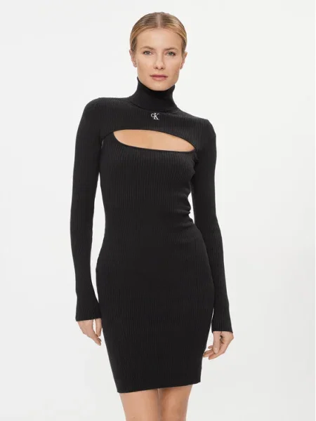 Calvin Klein Jeans Kötött ruha 2 In 1 Tight Ls Sweater Dress fekete