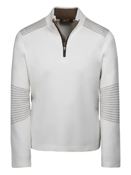 Pulover Moorer de jumătate de fermoar alb