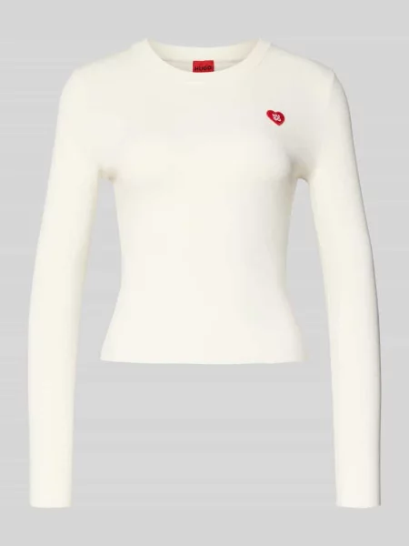 Bluzka o kroju slim fit z dzianiny z mieszanki model ‘SHARPA’ Hugo beżowa