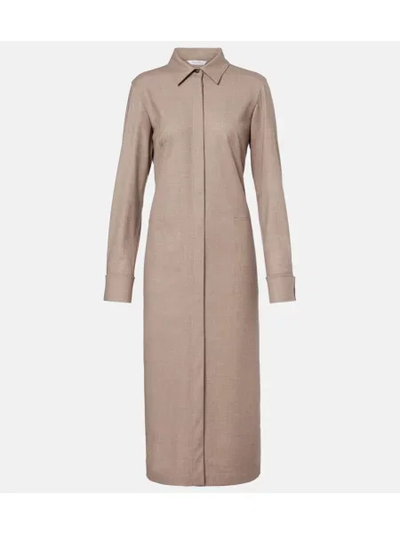 Obleka srajčna obleka Max Mara iz kašmirja rjava