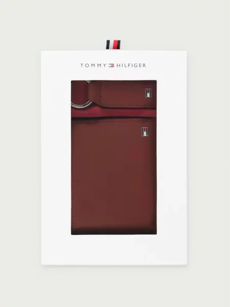 Tommy Hilfiger комплект портфейл и ключодържател от кожа кафяво