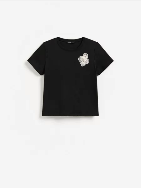 Reserved Tricou cu aplicații decorative negru